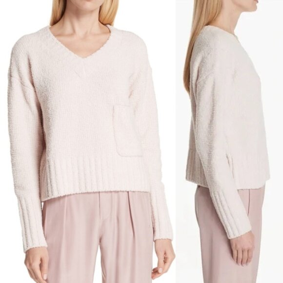 ATM Anthony Thomas Melillo Chenille V Neck Sweater Size S Light Pale Pink $350 - Picture 2 of 16